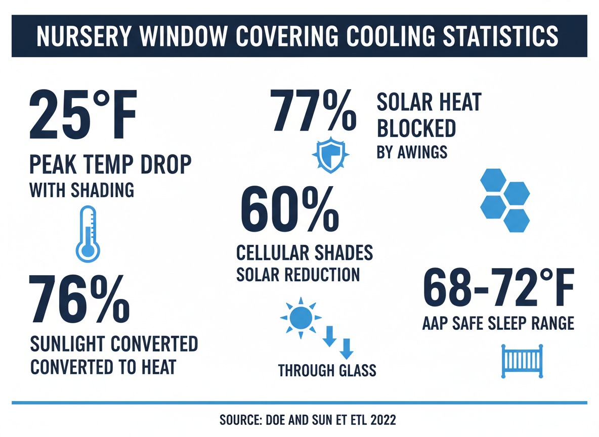Solar heat reduction statistics chart for west-facing nursery window coverings